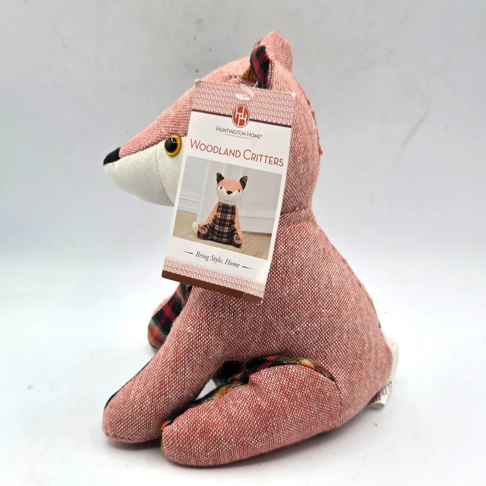 NEW WITH TAGS Fox Doorstop Woodland Critters  Beanbag Red Plad  9.5 inch Country